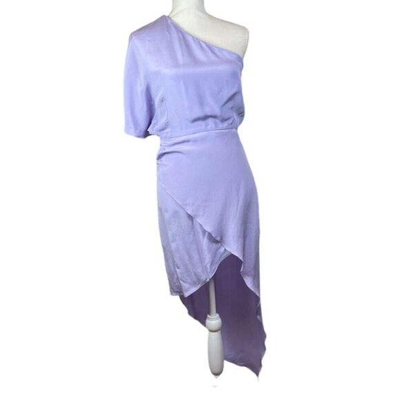 HANEY Marta Asymmetrical Wrap Dress One Shoulder Lavender Lilac Purple Size 2 - Picture 2 of 14